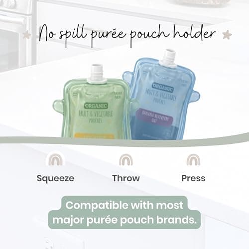 Baby Bliss 2 Pack Pouch Holder No Squeeze, Canadian Mom Owned Brand, Baby Food Pouches Container for Baby Feeding, Mess Free for Baby Led Weaning, BPA Free — view 4