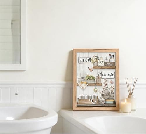 Farmhouse Bathroom Canvas Wall Art Rustic Cotton Flower Butterfly Painting Picture Wall Decor Relax Soak Unwind Sign Poster Print Artwork Modern Home Decor for Bathroom Framed Ready to Hang — view 5
