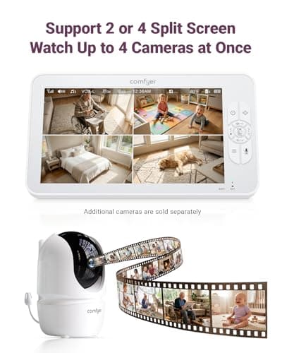 Comfyer BM01 7" HD Split-Screen Baby Monitor with 2 Cameras, Video Baby Monitor with Camera and Audio, Flexible Bracket, Non-WiFi, VOX Mode, 2 Way Audio, Remote PTZ, Auto Night Vision