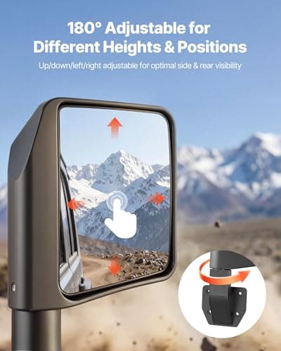 VEVOR Tube Door Side Mirrors, Compatible with Jeep Wrangler CJ7 YJ TJ JK JL/Gladiator JT/Cherokee XJ, DOT-Certified Side View Mirrors for Half Tubular Doors, Up/Down/Left/Right Adjustable, 1 Pair