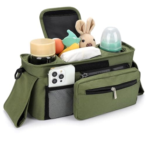 Accmor Universal Stroller Organizer with Insulated Cup Holder Detachable Phone Bag and Shoulder Strap,Stroller Bag Caddy Organizer Fits for Uppababy, Baby Jogger, Britax Strollers — view 2
