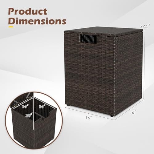 Tangkula Wicker Propane Tank Cover Table, 20 LB Gas Tank Holder Storage Box with Flip Lid & Adjustable Foot Pads, 16" Outdoor Rattan Hideaway Table for Gas Fire Pit, Grill, Griddle & Stove (Brown) — view 3