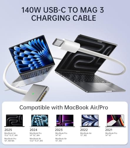 140W Charger for MacBook Pro 16/14 inch Mac Air 15/13 inch 【Original Quality】 2021-2025 M1–M4 2m/6.6FT Magnetic 3 Cable LED & Type C Fast Charger Power Adapter (Between 2021-2025) — view 4