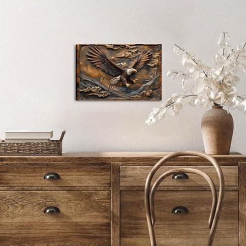 Embossed Eagle Over Mountains Framed Canvas Wall Art Ready To Hang Prints For Home Decoration, Idea Gift For Living Room & Bedroom, Office, Festival Party — view 5