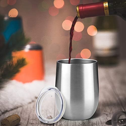 MEWAY Stemless 12oz Wine Tumbler Glasses with Lid -Insulated Double Wall Vacuum Stainless Steel Travel Tumbler with Straw,Gift for Woman Under 10 Dollars (Silver,1) — view 4