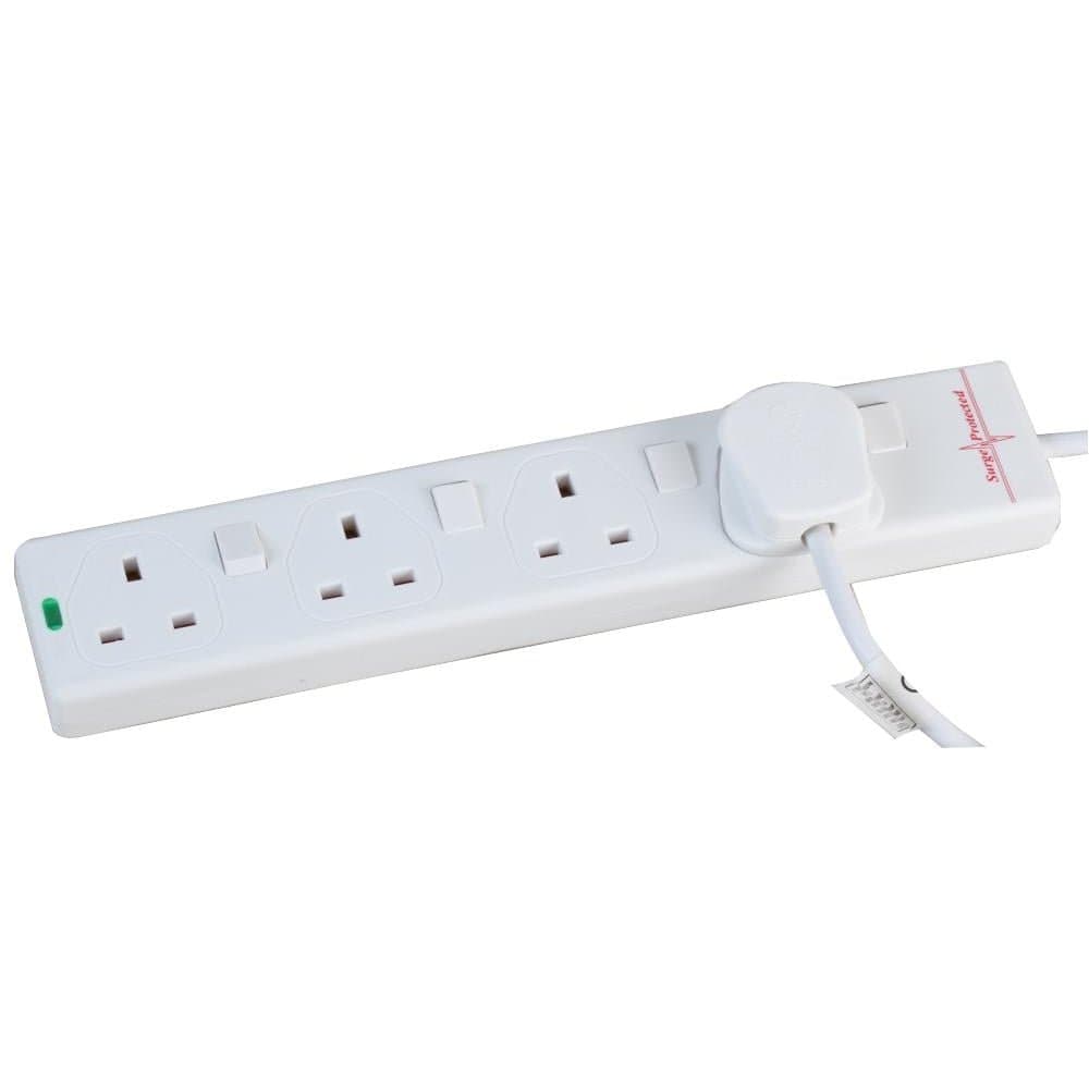 Surge Protected Extension Trailing Lead - Black/White Multi Plug USB Power Cable 2m 6 Gang Switched 2 USB Surge, White — view 4