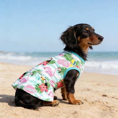JpGdn 2PCS/Pack Hawaiian Dog Dresses Pink Green for Medium Dogs Girl Female Summer Skirts Pet Sundress Pineapple Toucan Flamingo Soft Lightweight Stretchy Holiday Party Beach M — view 6