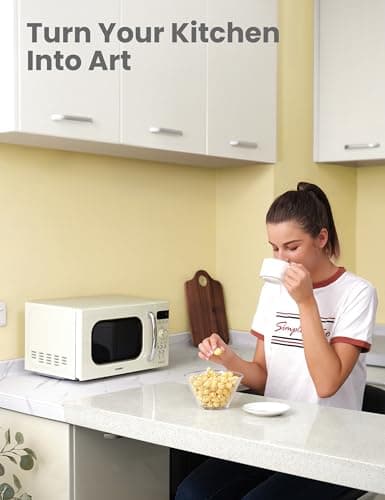 COMFEE' Retro Small Microwave Oven With Compact Size, 9 Preset Menus, Position-Memory Turntable, Mute Function, Countertop Microwave Perfect For Small Spaces, 0.7 Cu Ft/700W, Cream, AM720C2RA-A — view 5