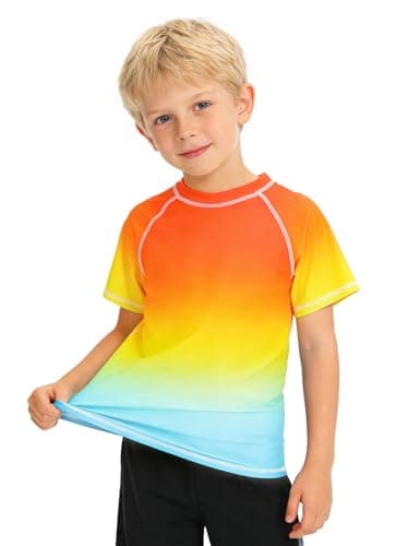Bivivvy Boys Swim Shirt UPF 50+ Rash Guard Toddler Kids Short Sleeve UV Sun Protection Shirt Quick Dry Swim Top Beach 3-14Y Orange