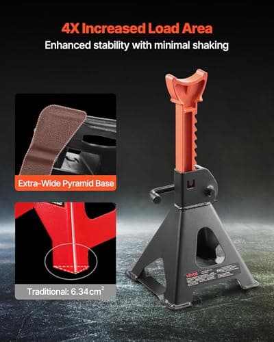VEVOR Jack Stands, 3 Ton (6,600 lbs) Capacity, 10.8-16.3 in Adjustable Height, Heavy Duty Steel Jack Auto Stands with Locking, for Lifting SUV, Pickup, Car and UTV/ATV, 1 Pair, Black and Orange — view 2