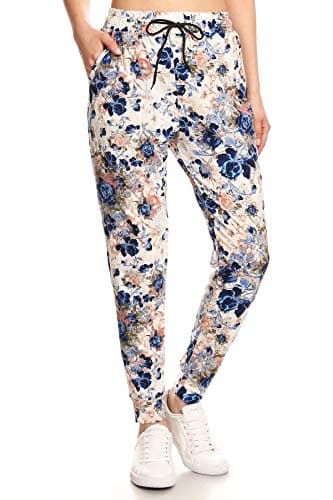 Leggings Depot Women's Relaxed-fit Jogger Track Cuff Sweatpants with Pockets for Yoga, Workout, Bloom Time, X-Large