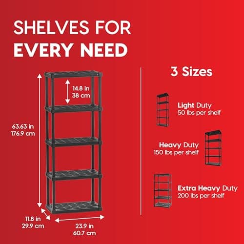 IRIS USA 5-Tier Heavy Duty Storage Shelving Unit, Garage Storage Rack, Holds 18 kg per Shelf, Modular Organizer for Home & Utility Rooms, 30D x 61W x 162H cm, Black