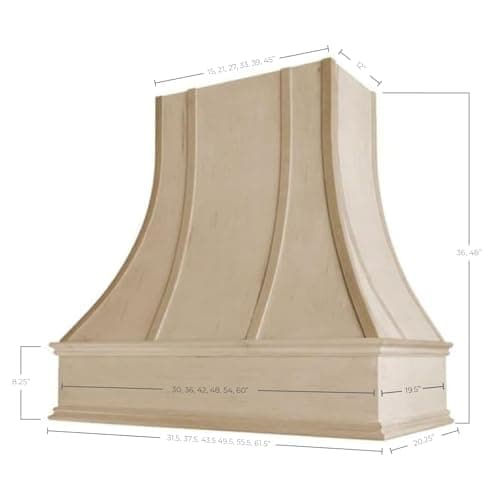 Riley & Higgs Unfinished Wood Kitchen Range Hood Cover, Curved Front Wall Mount Vent Hood, Decorative Strapping & Classic Trim, Plywood with Maple, 37.5” W x 36” H — view 2