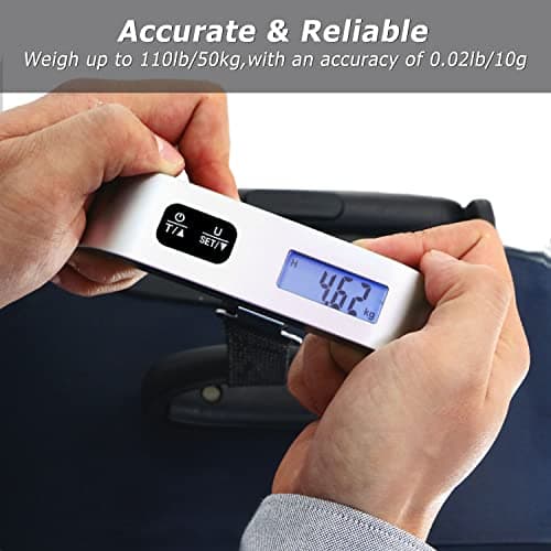 travel inspira Luggage Scale, Portable Digital Hanging Baggage Scale for Travel, Suitcase Weight Scale with Rubber Paint, 110 Pounds, Battery Included - Silver — view 2