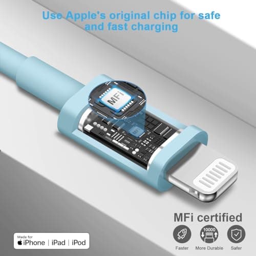 Extra Long 10FT iPhone 14 13 12 Charger Fast Charging 20W PD USB C Wall Charger with Fast Charging Cable Compatible iPhone 14/13/12/11/Pro/Pro Max/Mini/Xs Max/XR/X, iPad - Blue — view 4
