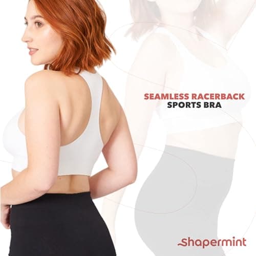 SHAPERMINT Seamless Racerback Wireless Sports Bra for Women with Removable Cups | Low Compression Womens Workout Tops | from Small to Plus Size Bras, Large, Black — view 5