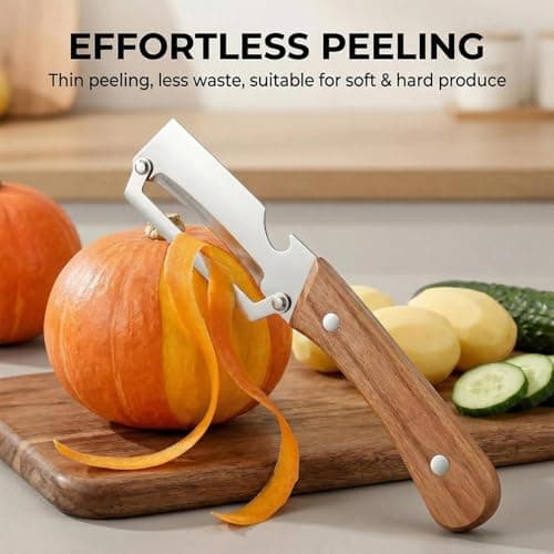 2-in-1 stainless steel vegetable peeler with wooden handle and bottle opener, stainless steel blade, non-slip kitchen fruit peeler（2pcs） — view 6