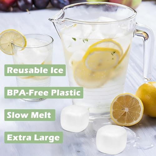 Extra Large Reusable Ice Cubes for Drinks(2” Square) - 12 Pack BPA-Free Plastic Ice Cube - Chills Drinks Without Diluting Suitable for Large Containers, Water Pitchers, Cold Therapy Devices — view 2