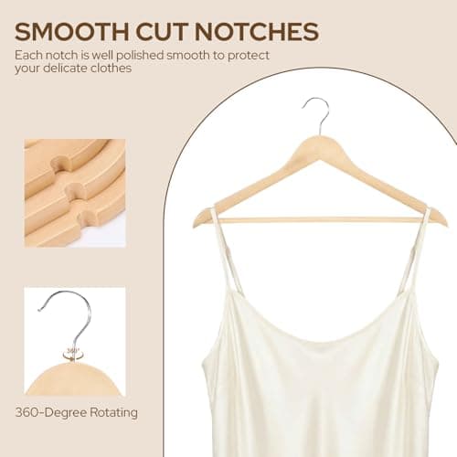 Ceecysaa Wooden Coat Hangers 30 Pack,Natural Solid Wood Hangers with Non Slip Pants Bar,360°Swivel Hook Clothes Hangers for Shirts,Jackets,Dress,Coats,Suits — view 3