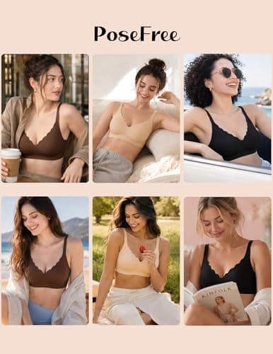 PoseFree Bras for Women Full Support - Push Up, Side Back Smoothing Jelly Bras Scalloped Seamless Wireless Comfort Everyday Tshirt Bralette - Nude L — view 4