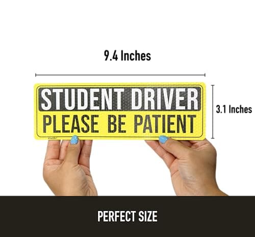 FridayVibez Student Driver Magnet for Car, 9.4" X 3.1" Bumper Magnetic Sticker for New Drivers that says, Student Driver Please Be Patient (Black)