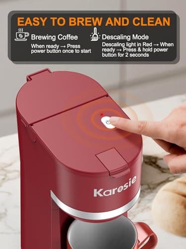 Karosie Single Serve Coffee Maker for K-Cup and Ground Coffee, Fast Brew, 6-12 oz Brew Sizes One Cup Coffee Machine Fits 5.5" Mugs, One-Button Small Coffee Maker with Descaling Reminder, Red — view 4