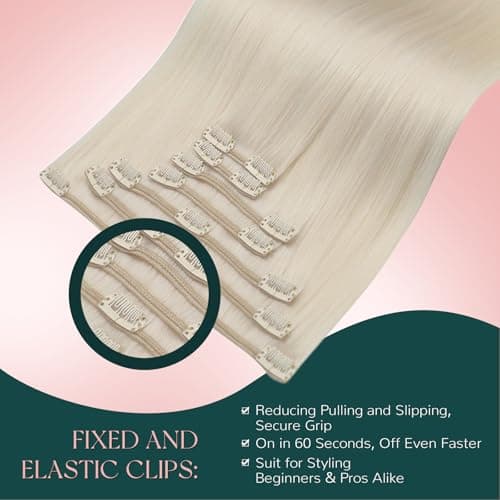Easyouth Hair Extensions For Women Clip in Blonde Remy Human Hair Clip in Extensions White Blonde Clips in Extension for Short Straight Hair 12 Inch 7Pcs 80G — view 2