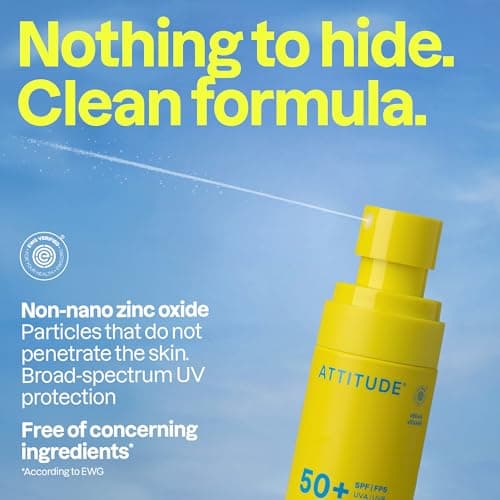 ATTITUDE Kids Mineral Sunscreen Lightweight Lotion SPF 50, Broad Spectrum Zinc Oxide, EWG Verified, Non-Nano, Water-Resistant 80 Minutes, Non-Greasy for Face & Body, Vegan, Unscented, 80 grams — view 2
