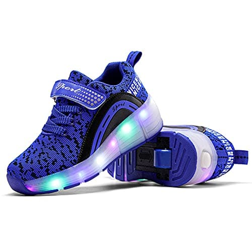 Ufatansy Roller Shoes Girls Kids LED Light up Shoes Wheels Roller Skate Shoes Skateboarding Fashion Boys Sneakers?6.5 Big Kid,Single Wheel Blue — view 4