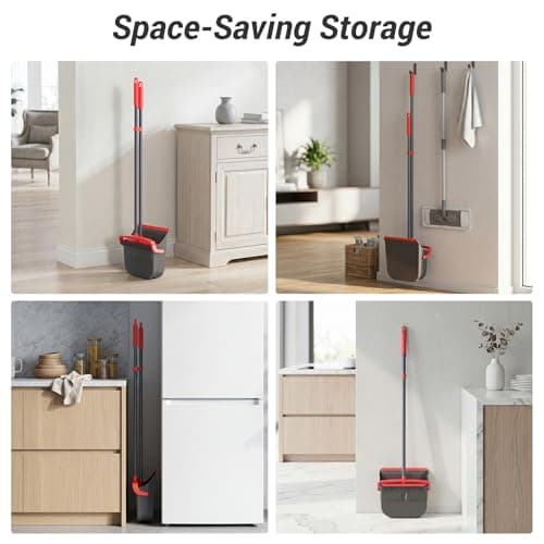 Zeawec Broom with Dustpan Combo Set, Long Handle Upright Standing Self-Cleaning Broom and Dustpan Set for Pet Hair & Dust Cleanup, Indoor Outdoor Use for Home, Kitchen, Office, Red & Gray — view 5