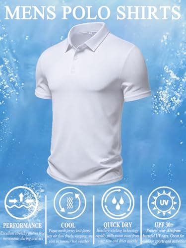 Durzasvo Men's Polo Shirts Short Sleeve Dry Fit Performance Miosture Wicking Golf Collared 3 Button Pique T Shirt Tops UPF 30+ White S — view 3