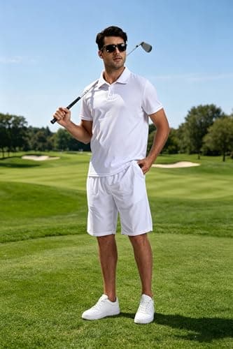 Durzasvo Men's Polo Shirts Short Sleeve Dry Fit Performance Miosture Wicking Golf Collared 3 Button Pique T Shirt Tops UPF 30+ White S
