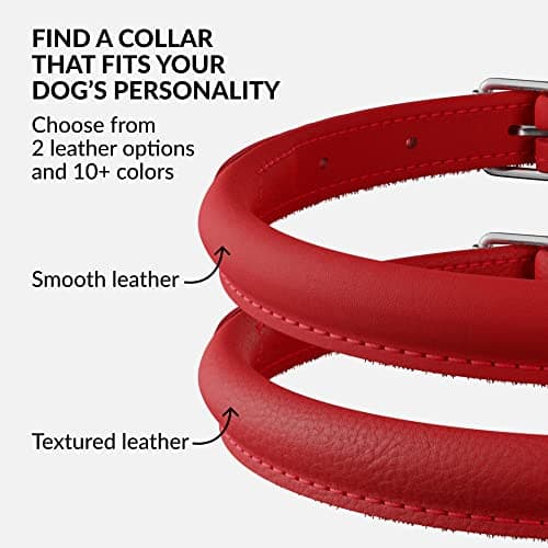 CollarDirect Rolled Leather Dog Collar, Soft Padded Round Puppy Collar, Handmade Genuine Leather Collar Dog Small Large Cat Collars (Red Smooth, 15-18 cm) — view 4