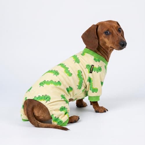 Fitwarm Caterpillar Dog Fleece Pajamas, Cozy Clothes for Small Dogs Boy Girl, Funny Pet Onesie, Beige, Green, Medium — view 3