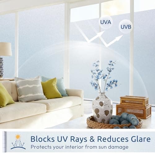 rabbitgoo Window Films for Privacy Frosted Glass Film with Backing Grid Lines Non-Adhesives Privacy Sticker Static Cling Window Covering Decals for Home Office Bathroom Door 44.5 x 200cm, Pure Frosted — view 2