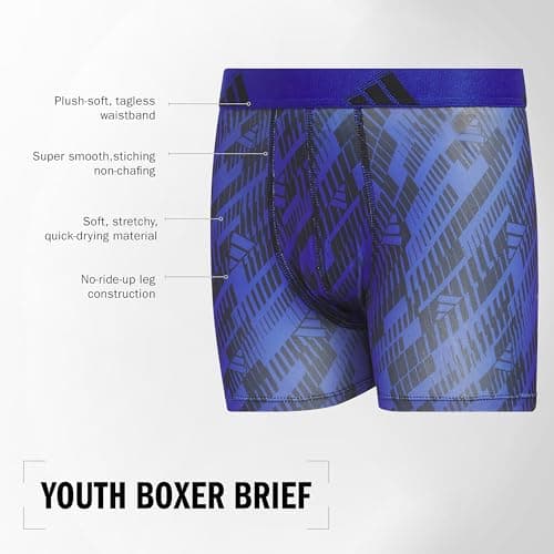 adidas Boys Performance Microfiber Boxer Briefs (4-Pack or 3-Pack) Kids Graphic Underwear, Black/Onix Grey/Grey, L — view 2
