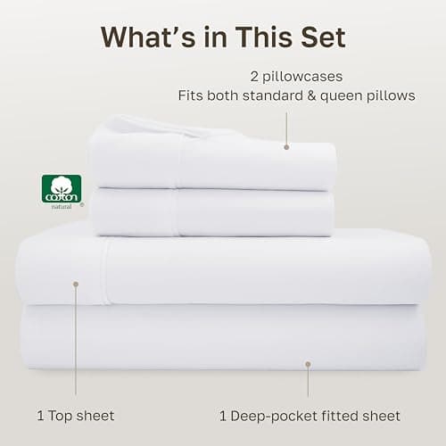 California Design Den Soft 100% Cotton Queen Sheet Set, 400 Thread Count Good Housekeeping Award Winner, Silky Smooth Sateen Weave with Deep Pockets, Breathable and Durable Cotton Bedding Set - White — view 3