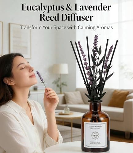 Eucalyptus & Lavender Essential Oil Reed Diffuser - 3.34 Fl Oz, Luxury Hotel Collection Diffuser Oil Inspired by Ritz Carlton for Home&Office, Bedroom/Living Room Shelf Decor,Non-Toxic & Gift Ready — view 3