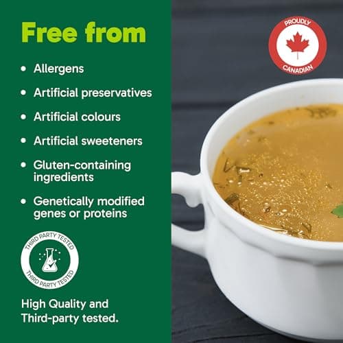 Organika Canadian-Made Chicken Bone Broth Powder-15g Protein Per Serving, Low-Sodium, Mineral-Rich, Convenient Powder Format, Easily Add to Recipes, Keto | Free-Run, Non-GMO and Organic Vegetarian Fed-Chickens- 300g — view 3