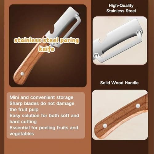 2 PCS Multi-Functional Kitchen Peeler, Vegetable Peeler, Wooden Kitchen Tool, Premium Wooden Handle - Stainless Steel Single Blade & Built-In Bottle Opener, Suitable for Peelable Vegetables & Fruits — view 4