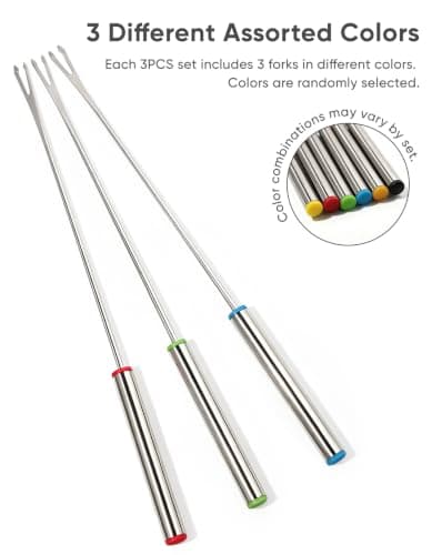 Fondue Forks, 3PCS 9.45" Stainless Steel Double Prong, Color Coded