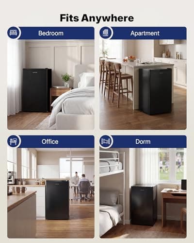 Upstreman 3.2 Cu.Ft Mini Fridge with Freezer, Quiet Efficient Small Fridge, Compact Refrigerator with Adjustable Thermostat, for Dorm, Bedroom, Office, Black-BR321 — view 7