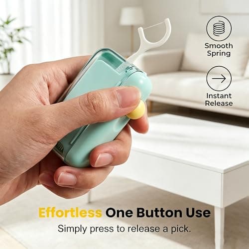 Automatic Pop-up Portable Floss Dispenser with 50 Pcs Dental Floss, Refillable for Home, Restaurant, and On-the-Go Oral Care (Pink) — view 5