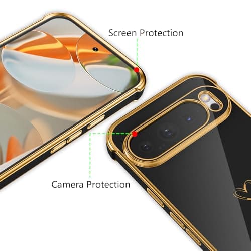 ZTOFERA Designed for Google Pixel 10/10 Pro Case,Cute Plating Edge Love Hearts Pattern with Camera Lens Protection Phone Cover for Google Pixel 10/10 Pro 6.3 inch,Black