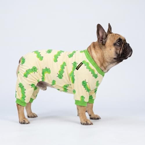 Fitwarm Caterpillar Dog Fleece Pajamas, Cozy Clothes for Small Dogs Boy Girl, Funny Pet Onesie, Beige, Green, Medium — view 4