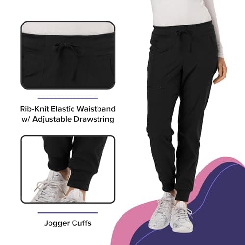HeartSoul Women's Medical Scrub Jogger Pants Contemporary fit Drawstring Waistband Jogger with 5 Pockets - HS030, XS, Black — view 3