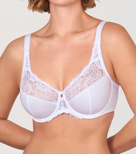 DELIMIRA Women's Plus Size Full Coverage Underwire Unlined Minimizer Lace Bra White 44DD — view 3