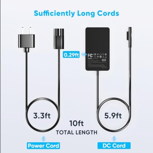 65W Surface Pro Charger Compatible with Microsoft Surface 10,9,8,7+,7,6,5,4,3,X, Windows Surface 6,5,4,3,2,1,Studio, Surface Go 3,2,1, Book 3,2,1, Support 44W 36W Laptop 10FT Power Cord — view 4