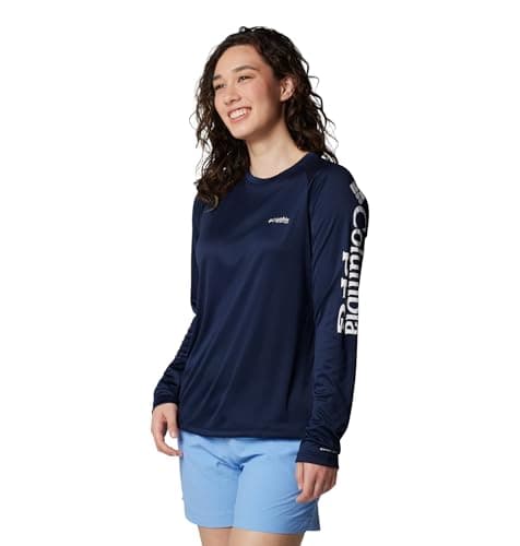 Columbia Womens PFG Tidal Tee II Long Sleeve Sun Protection Shirt, Collegiate Navy/White Logo, Medium — view 4