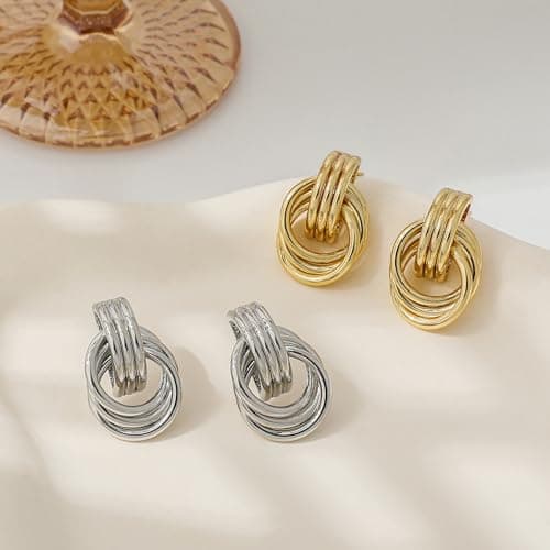 SHERLOVE Chunky Gold Earrings Women Statement Drop Dangle Knot Earrings — view 5
